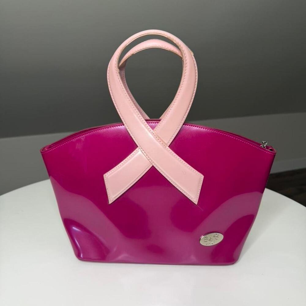 Beijo Luxe Pink Ribbon Patent Tote Bag Breast Cancer Awareness Y2K Glossy